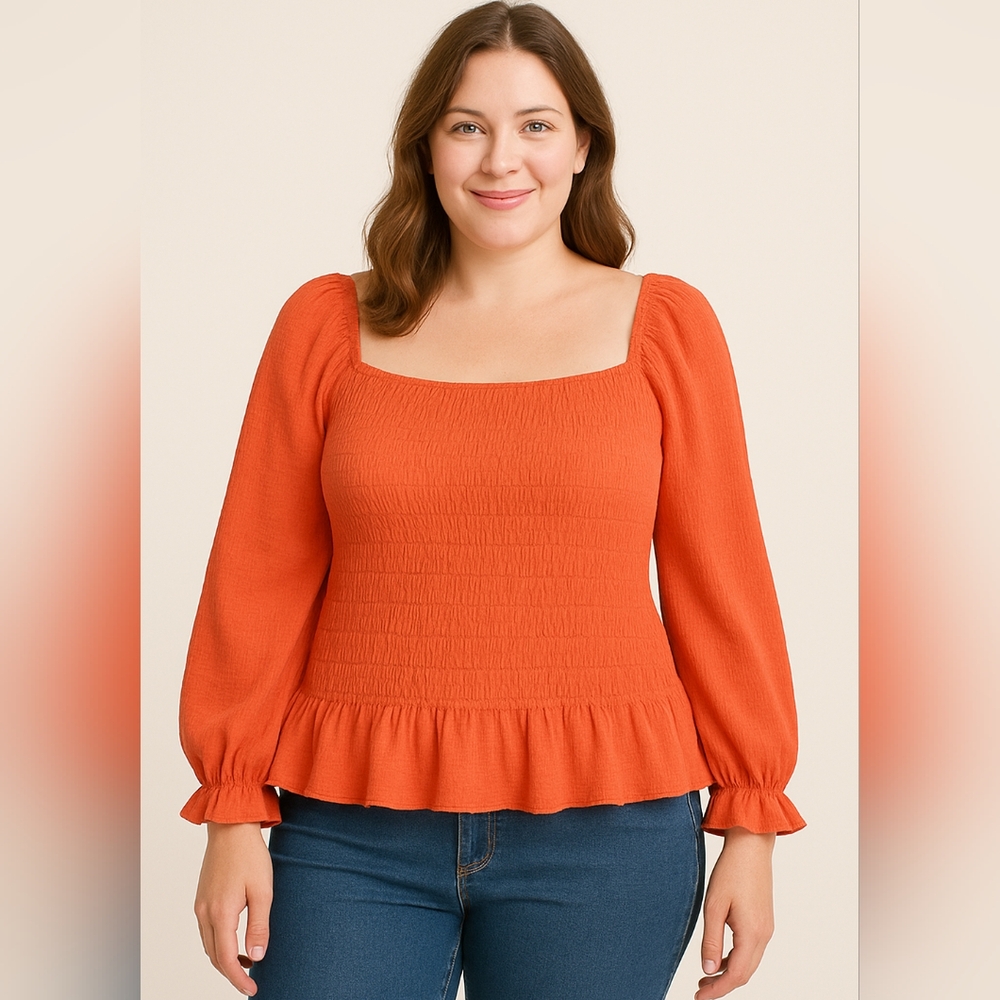 J. Crew Smock Ruffle Shirt Womens Plus Size 3X Puff Sleeve 100% Cotton Gauze Top